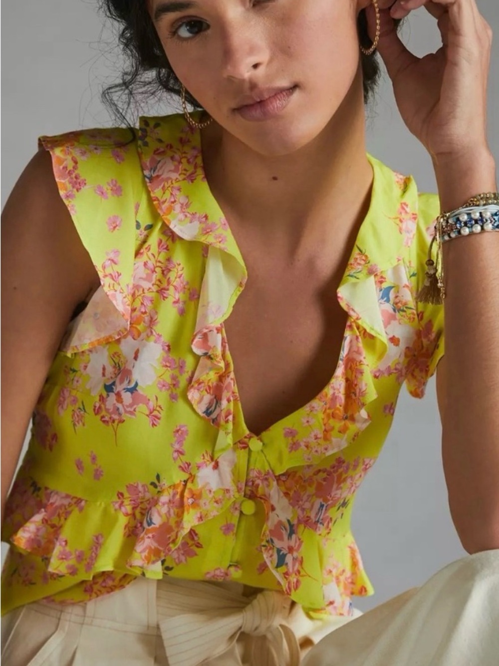 ANTHRO | MAEVE Ashlee‎ Floral Ruffle Blouse